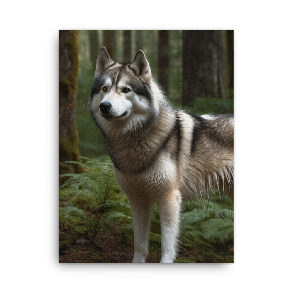Alaskan Malamute in the Forest Canvas - PosterfyAI.com