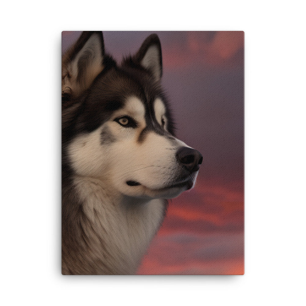 Alaskan Malamute at Sunset Canvas - PosterfyAI.com