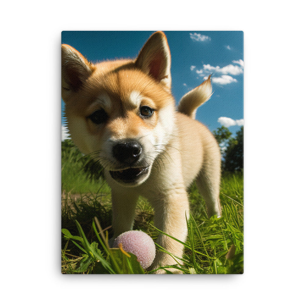 Akita Pup Playtime in the Park Canvas - PosterfyAI.com