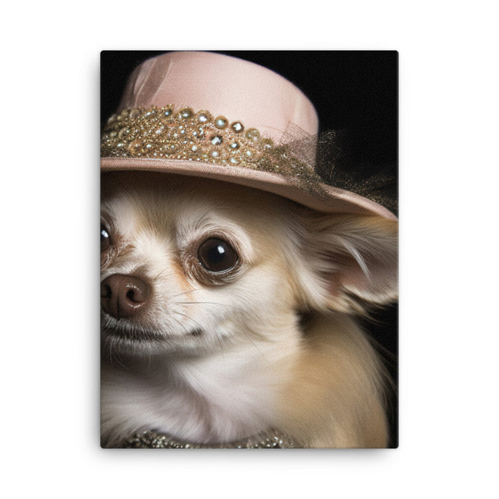 A Chihuahua posing with a boa and hat Canvas - PosterfyAI.com