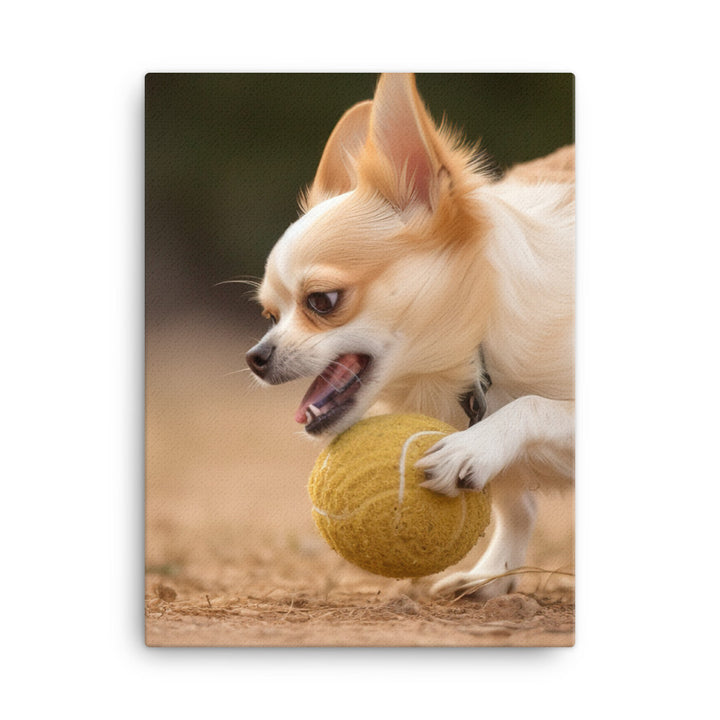 A Chihuahua playing with a ball Canvas - PosterfyAI.com