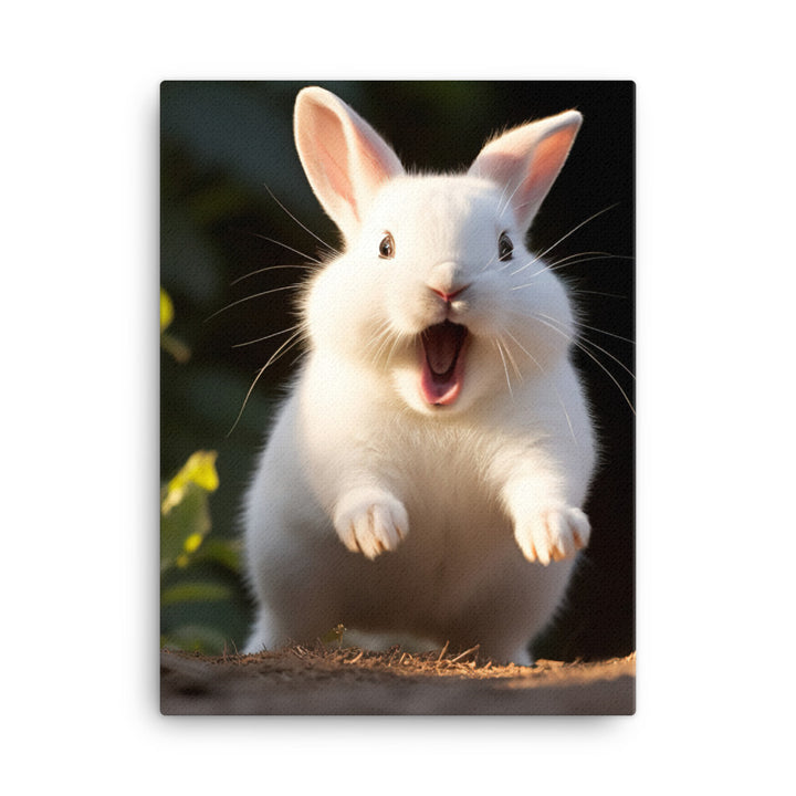 Dwarf Hotot Bunny Enjoying a Playful Hop Canvas - PosterfyAI.com