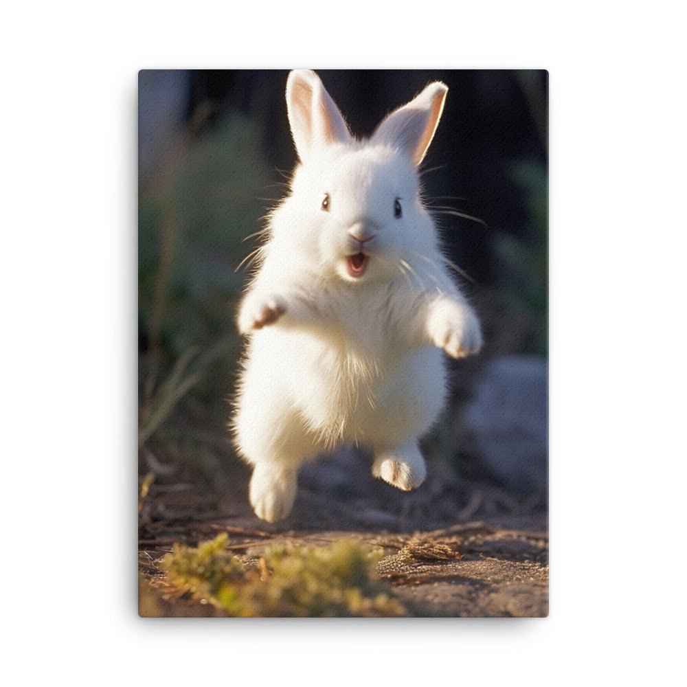 Dwarf Hotot Bunny Enjoying a Playful Hop Canvas - PosterfyAI.com