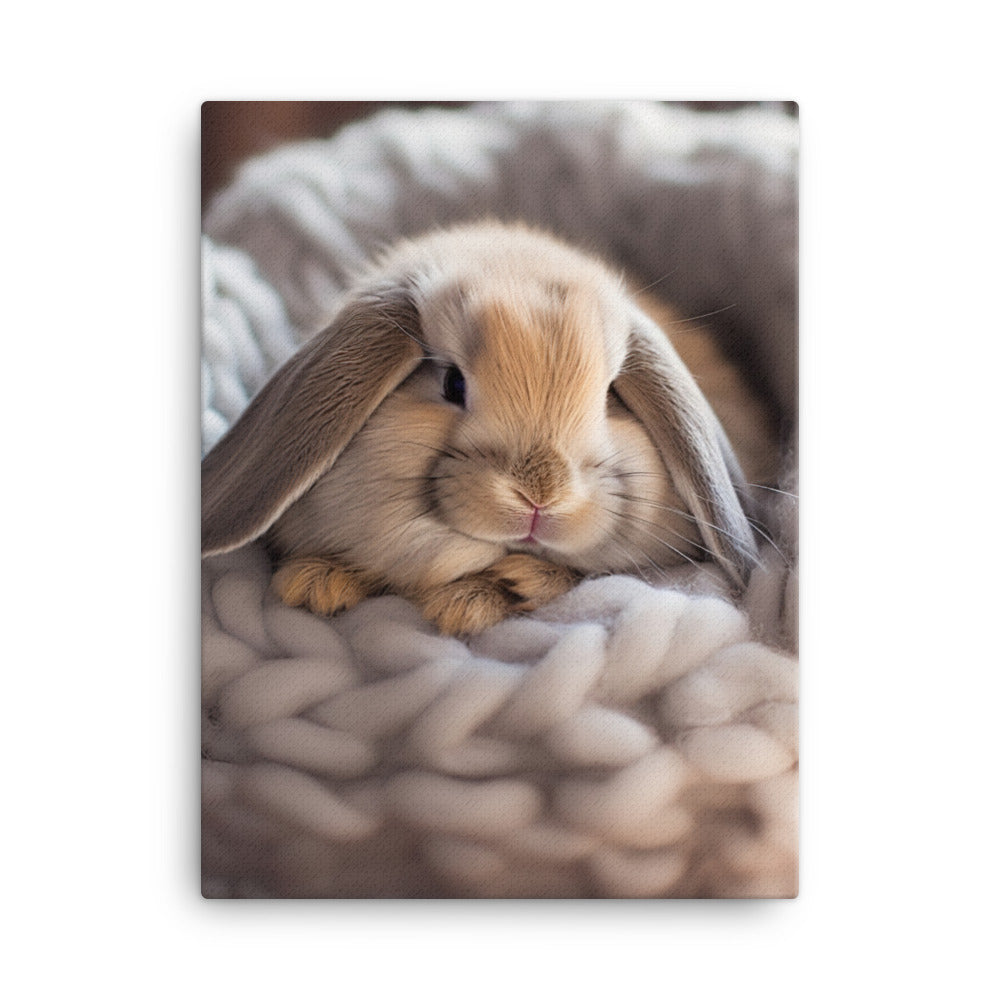 Mini Lop Bunny in a Cozy Setting Canvas - PosterfyAI.com