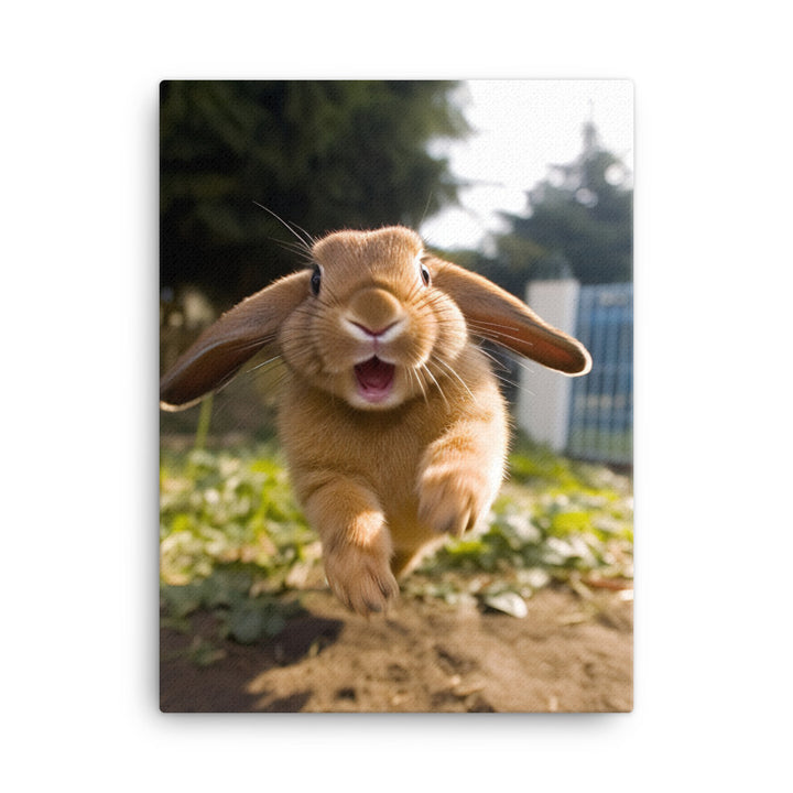 Mini Lop Bunny Enjoying a Playful Hop Canvas - PosterfyAI.com