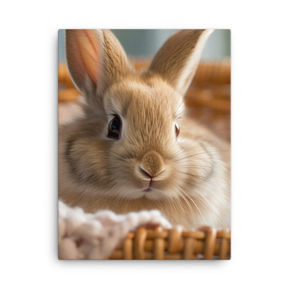 Jersey Wooly Bunny in a Cozy Setting Canvas - PosterfyAI.com