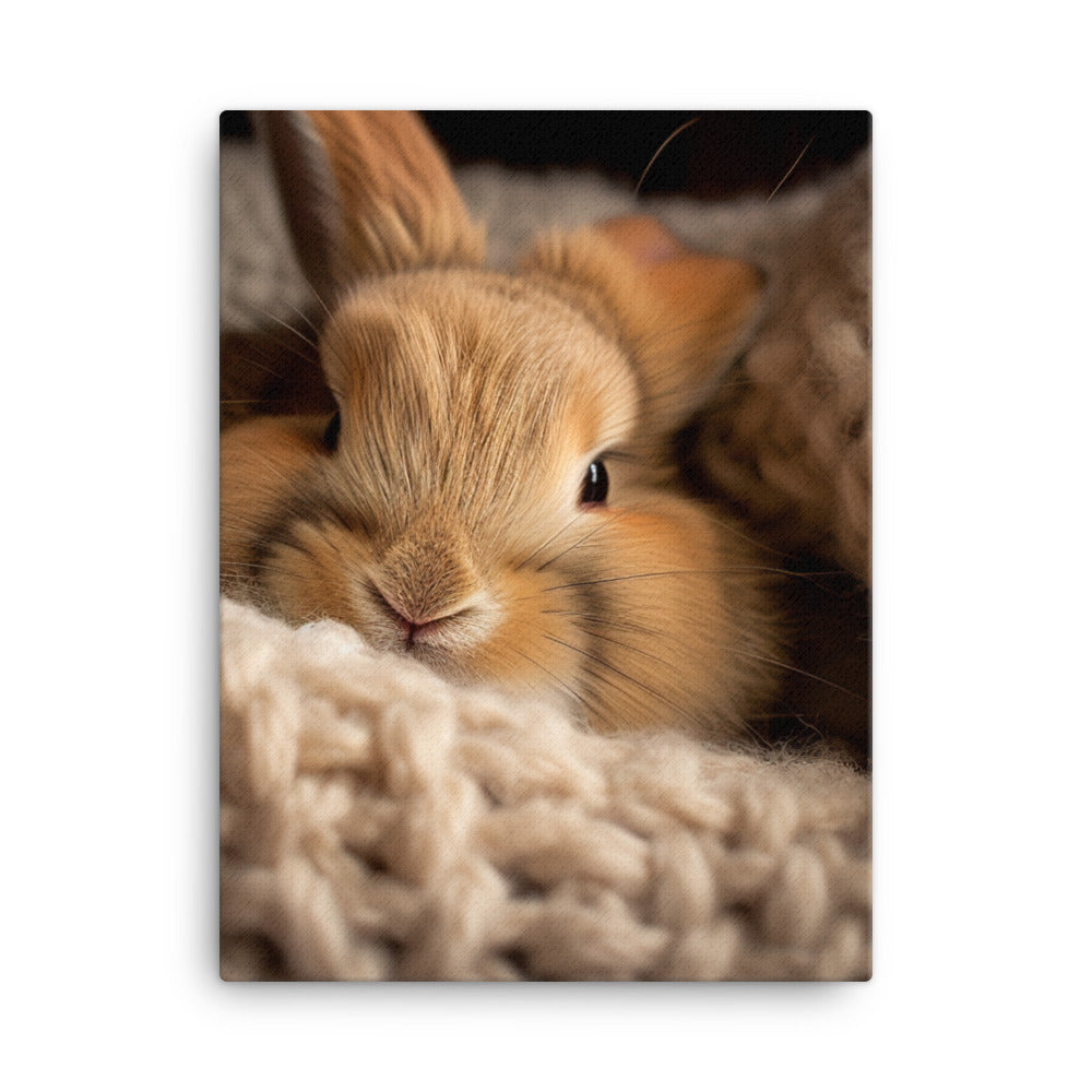 Jersey Wooly Bunny in a Cozy Setting Canvas - PosterfyAI.com