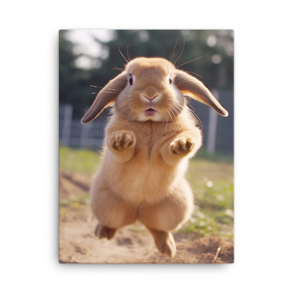 Holland Lop Bunny Enjoying a Playful Hop Canvas - PosterfyAI.com