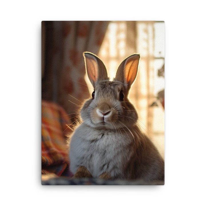 Harlequin Bunny in a Cozy Setting Canvas - PosterfyAI.com