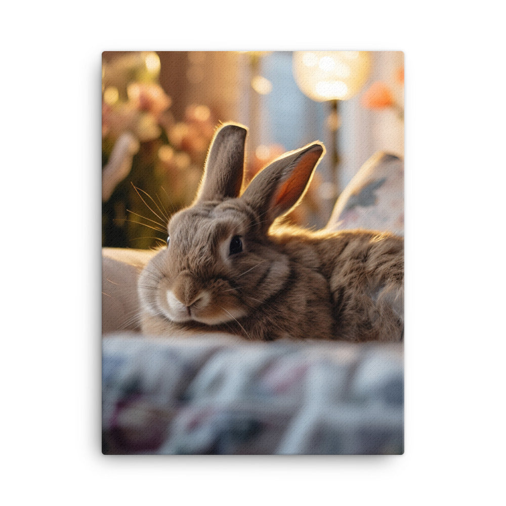 Flemish Giant Bunny in a Cozy Setting Canvas - PosterfyAI.com