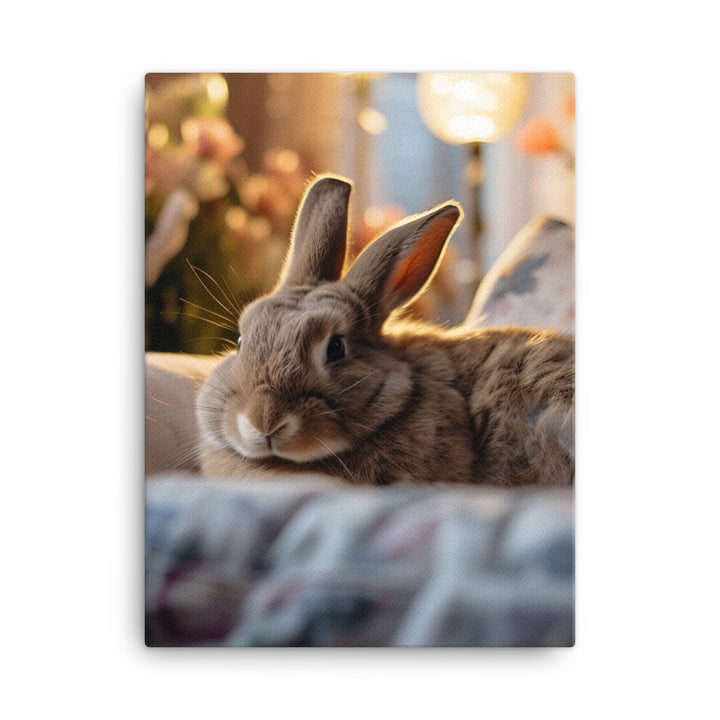 Flemish Giant Bunny in a Cozy Setting Canvas - PosterfyAI.com