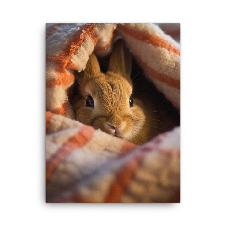 American Bunny Nestled in a Soft Blanket Canvas - PosterfyAI.com