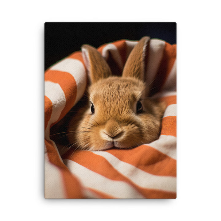 American Bunny Nestled in a Soft Blanket Canvas - PosterfyAI.com