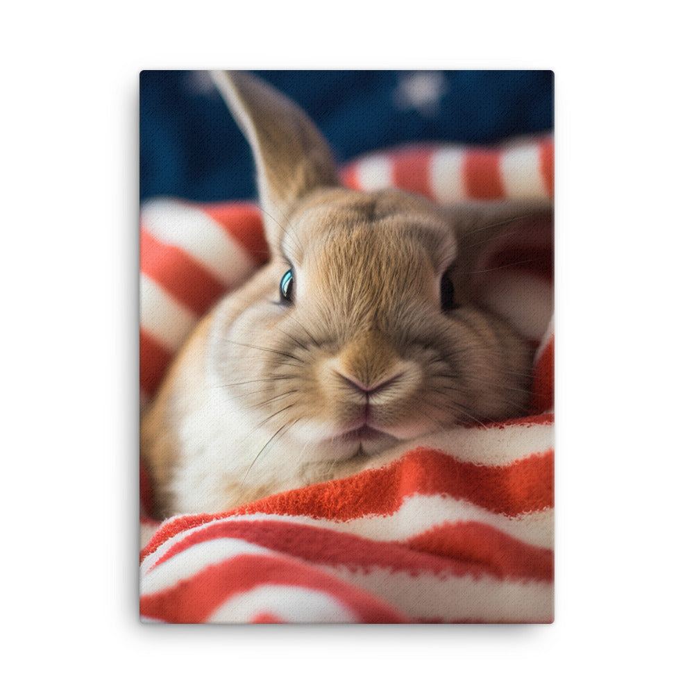 American Bunny Nestled in a Soft Blanket Canvas - PosterfyAI.com