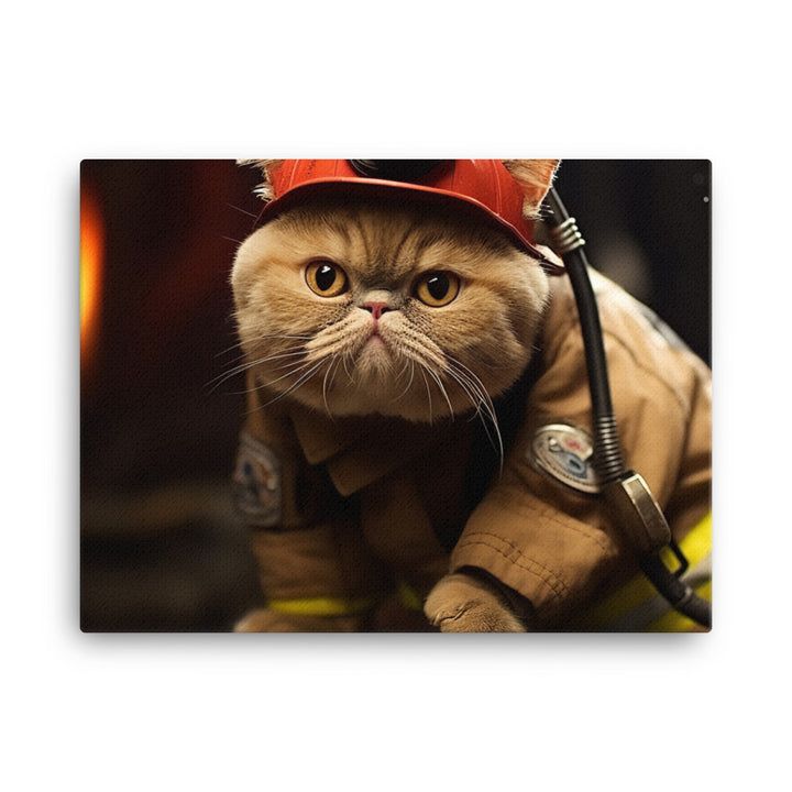 Exotic Shorthair Firefighter Canvas - PosterfyAI.com