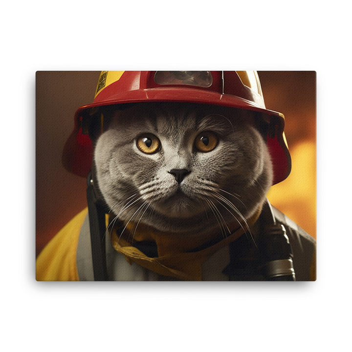 British Shorthair Firefighter Canvas - PosterfyAI.com