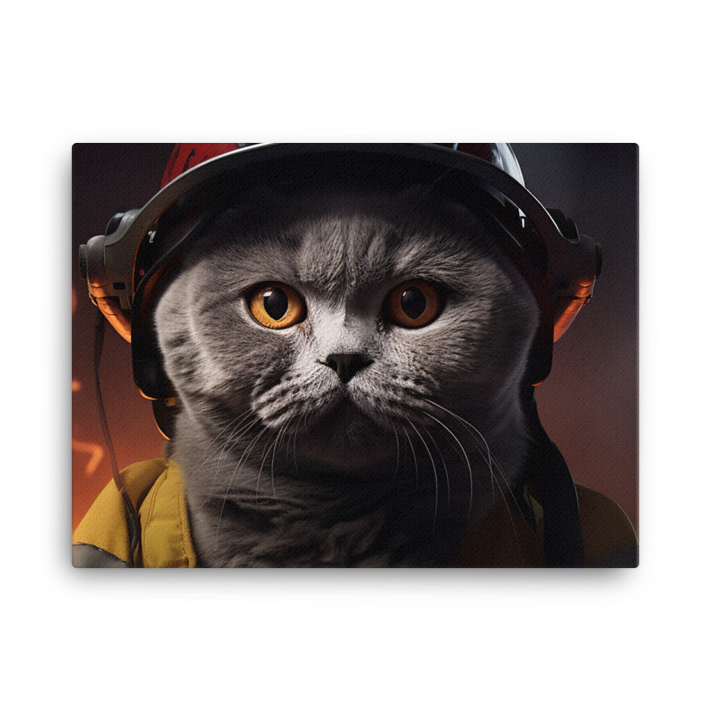 British Shorthair Firefighter Canvas - PosterfyAI.com