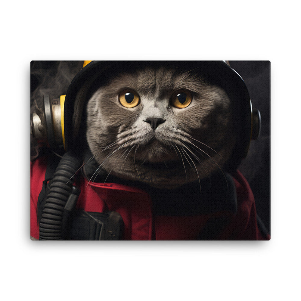 British Shorthair Firefighter Canvas - PosterfyAI.com