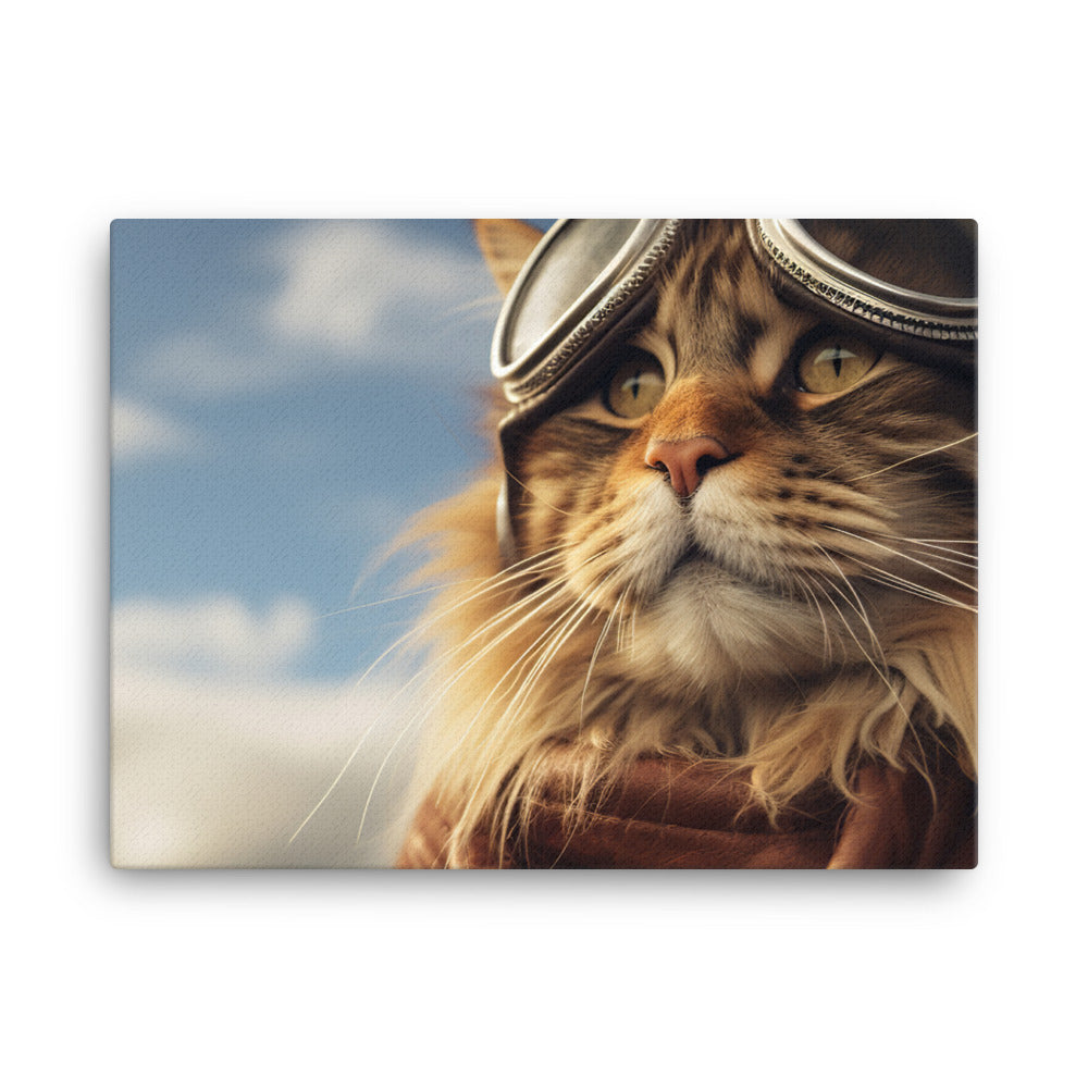 Maine Coon Pilot Canvas - PosterfyAI.com