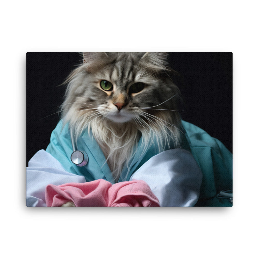 Maine Coon Nurse Canvas - PosterfyAI.com