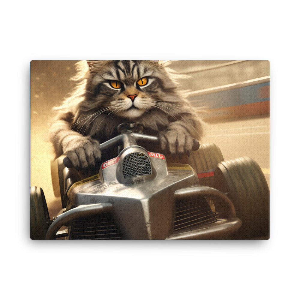 Maine Coon Motorsport Athlete Canvas - PosterfyAI.com