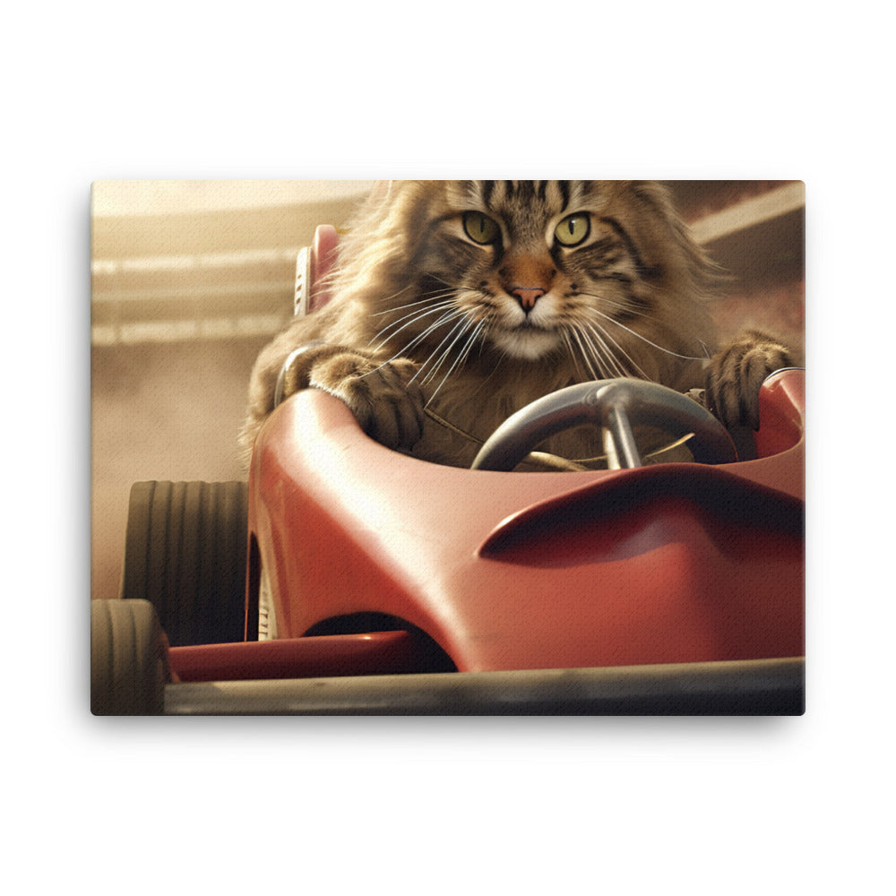 Maine Coon Motorsport Athlete Canvas - PosterfyAI.com