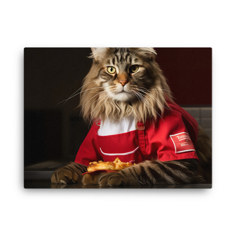 Maine Coon Fast Food Crew Canvas - PosterfyAI.com