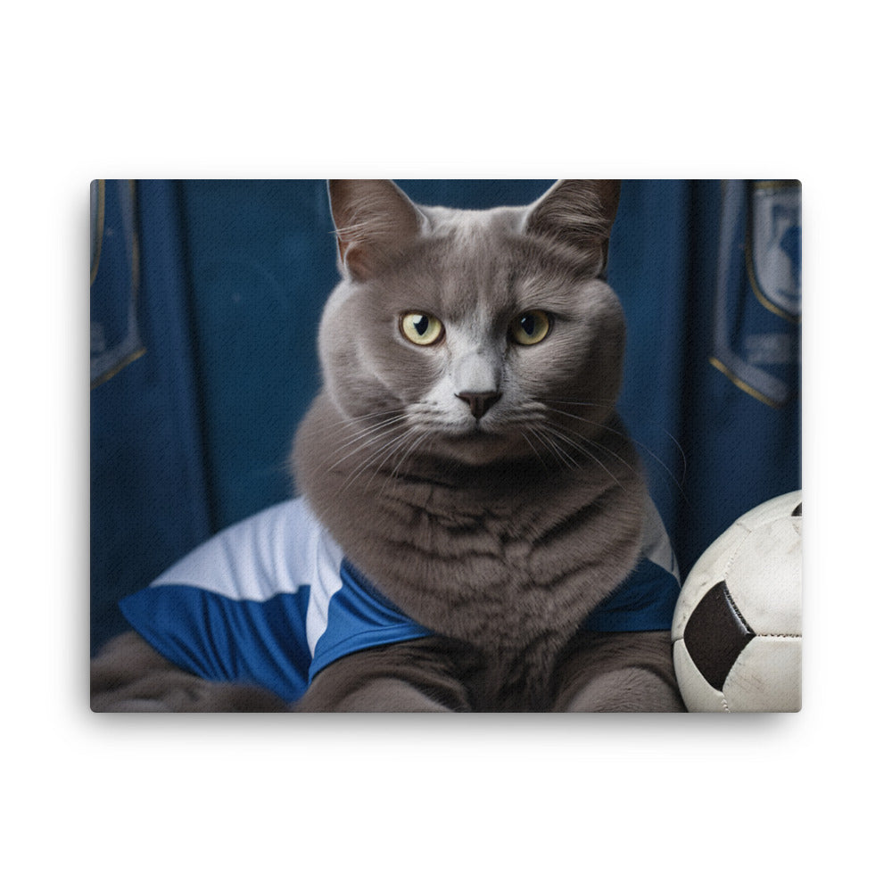 Russian Blue Football Player Canvas - PosterfyAI.com