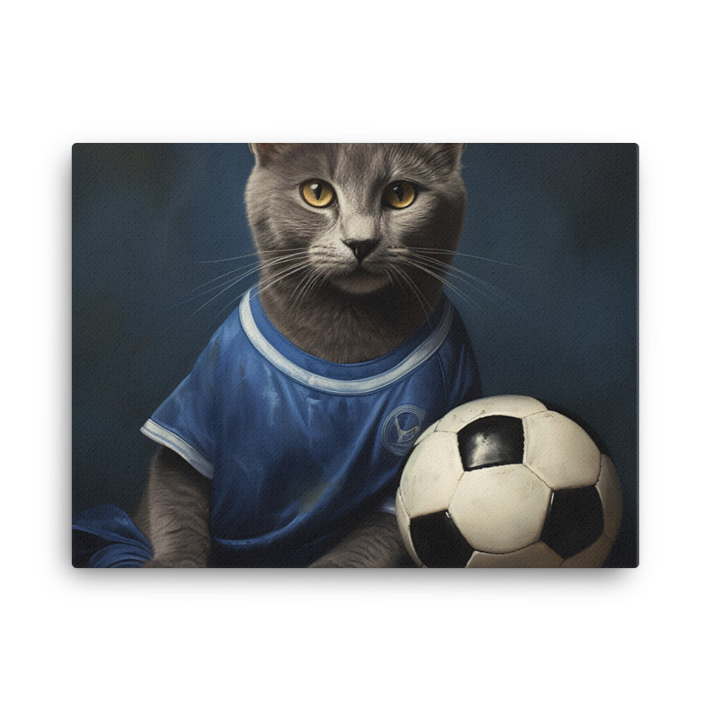 Russian Blue Football Player Canvas - PosterfyAI.com