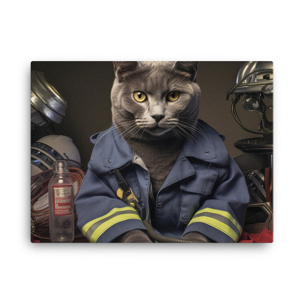 Russian Blue Firefighter Canvas - PosterfyAI.com