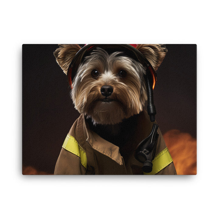 Yorkshire Terrier Firefighter Canvas - PosterfyAI.com