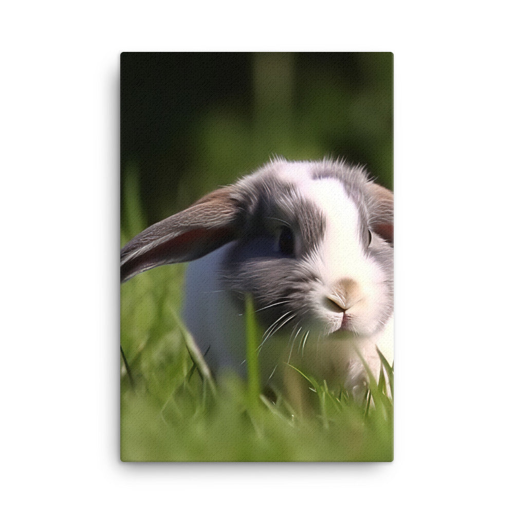 Playful Mini Lop Bunny in a Meadow Canvas - PosterfyAI.com