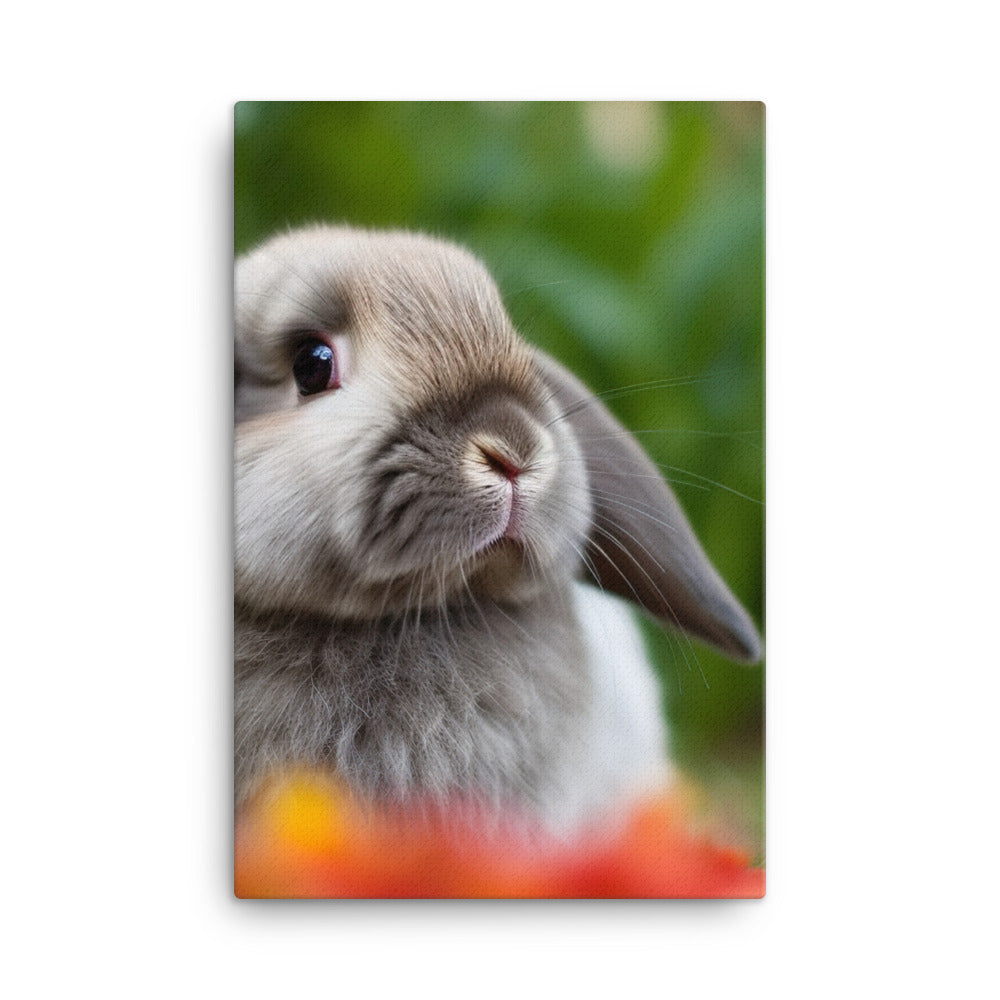 Adorable Mini Lop Bunny in a Garden Canvas - PosterfyAI.com