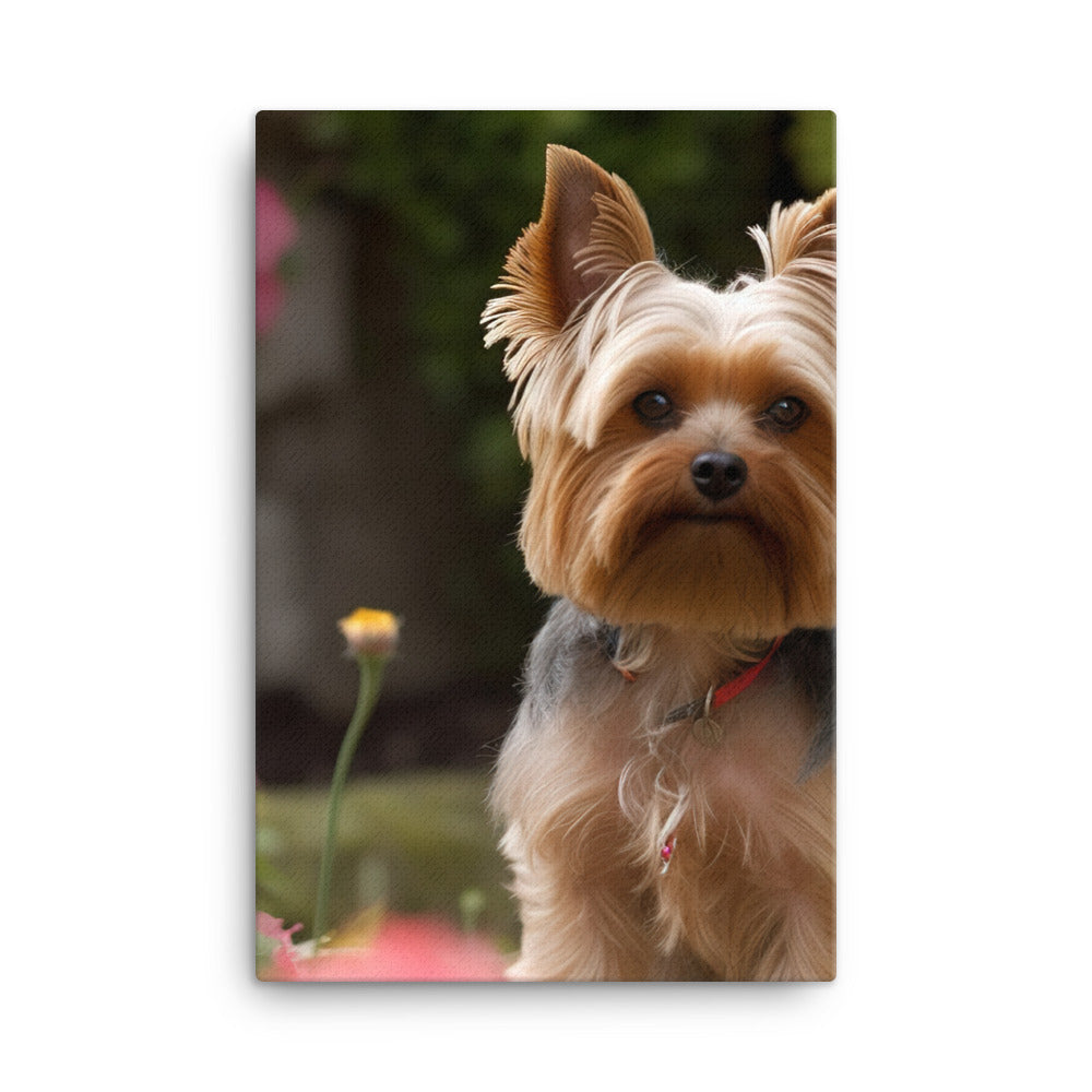 Yorkshire Terrier in the Garden Canvas - PosterfyAI.com