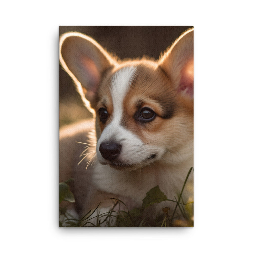 Welsh Corgi Puppy Playing Canvas - PosterfyAI.com