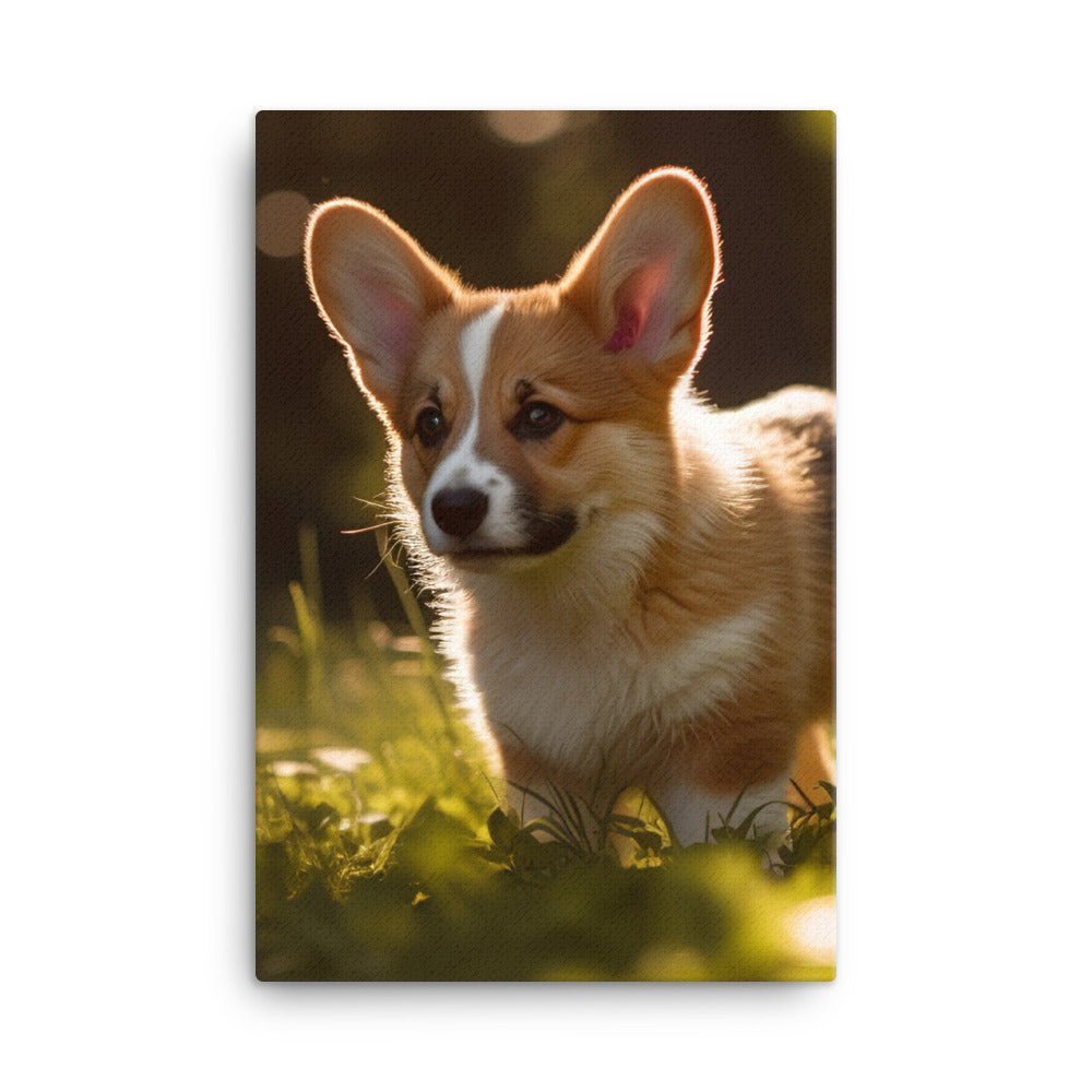 Welsh Corgi Puppy Playing Canvas - PosterfyAI.com