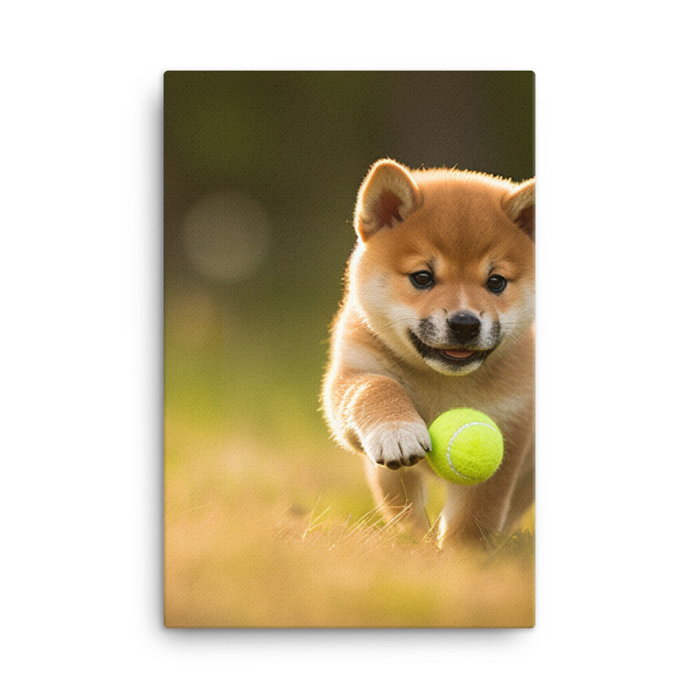 Shiba Inu Pup Playing Canvas - PosterfyAI.com