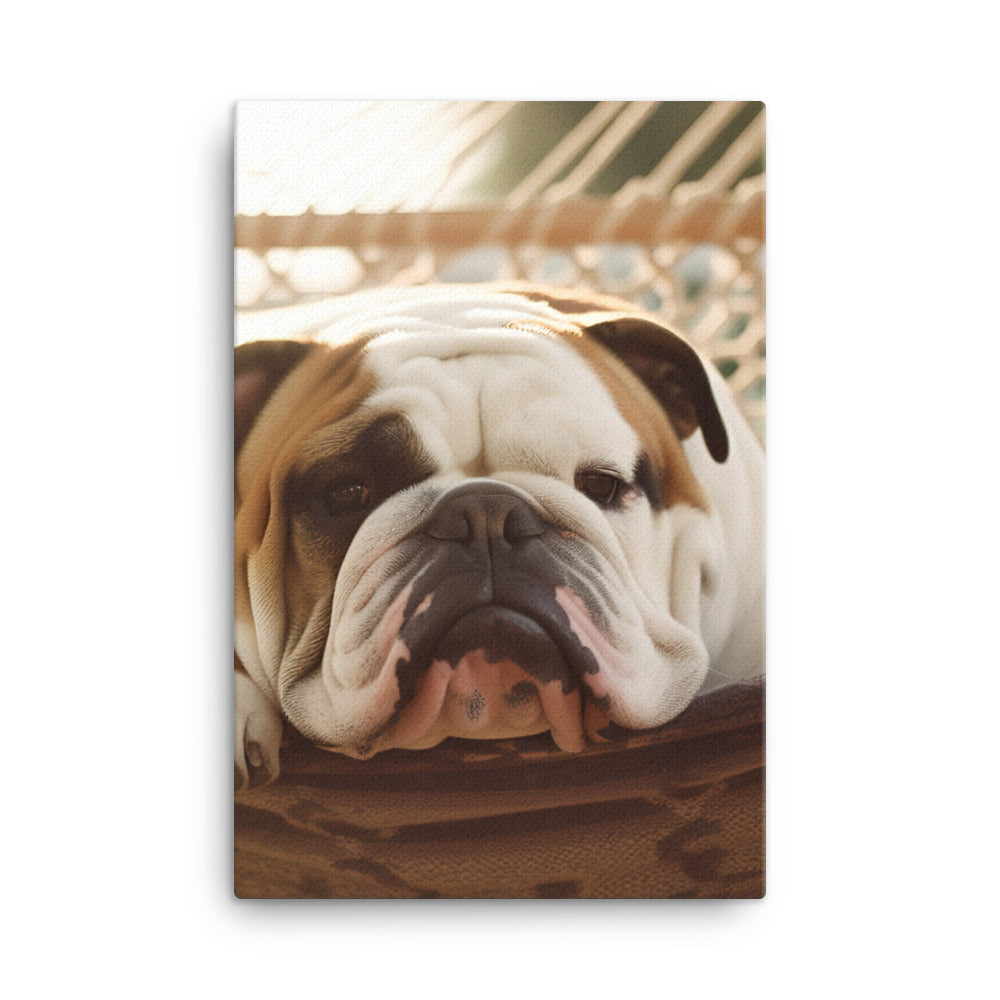 Relaxing Bulldog in the Hammock Canvas - PosterfyAI.com