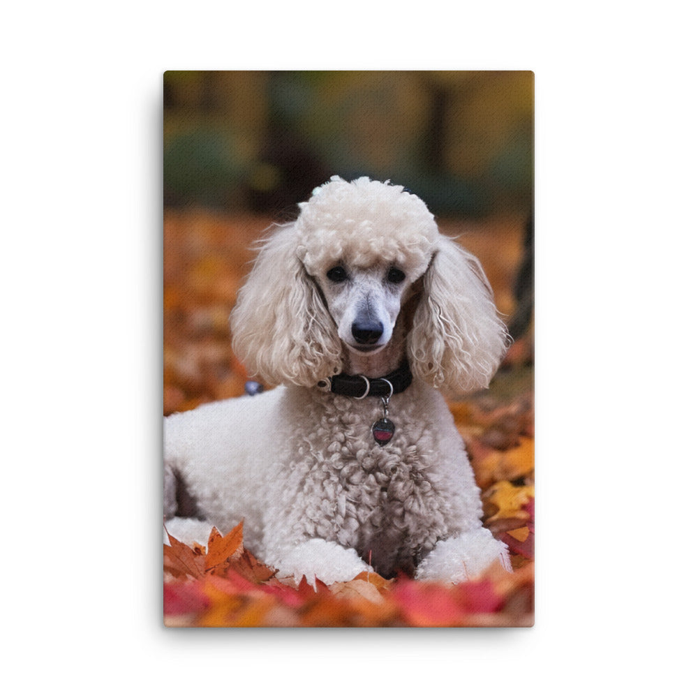 Poodle in Autumn Leaves Canvas - PosterfyAI.com