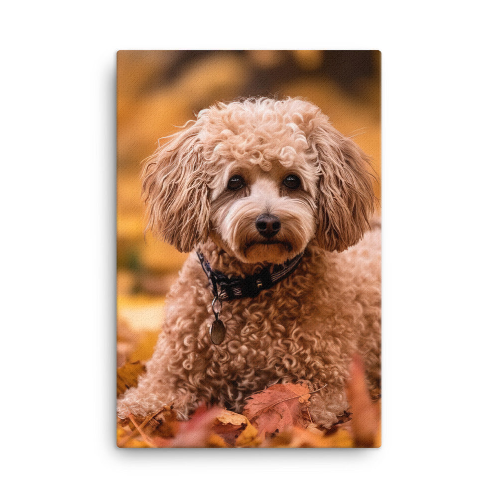 Poodle in Autumn Leaves Canvas - PosterfyAI.com