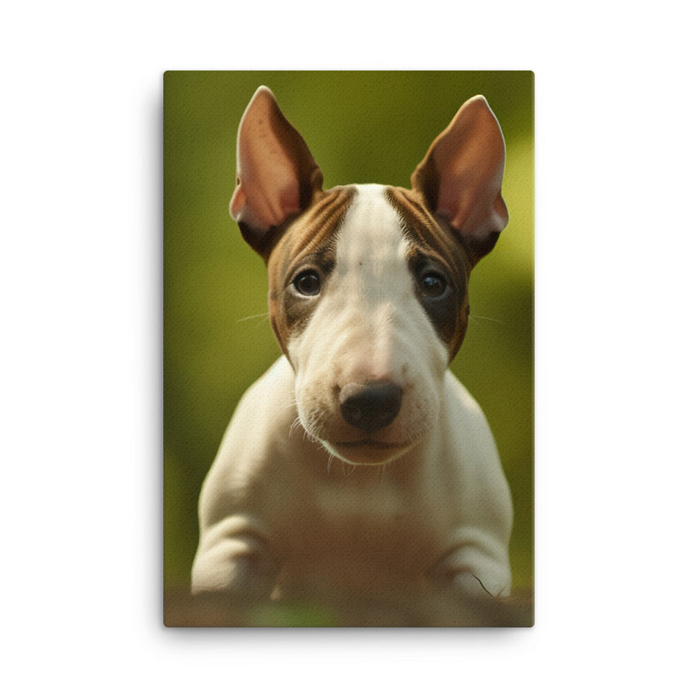 Playful Bull Terrier Pup Canvas - PosterfyAI.com