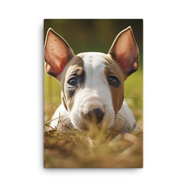 Playful Bull Terrier Pup Canvas - PosterfyAI.com