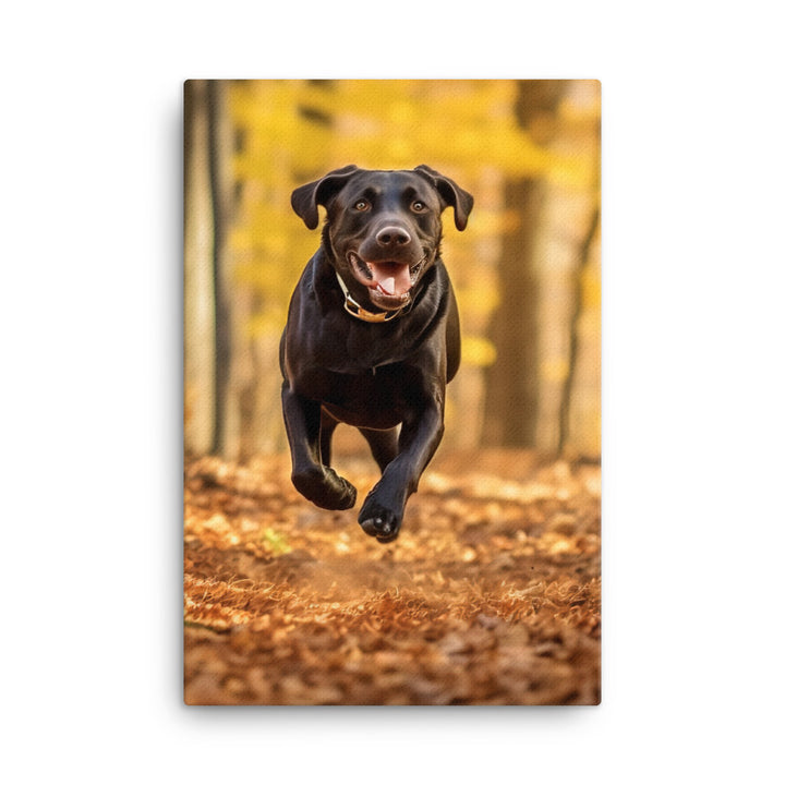 Labrador Retriever Running in the Woods Canvas - PosterfyAI.com