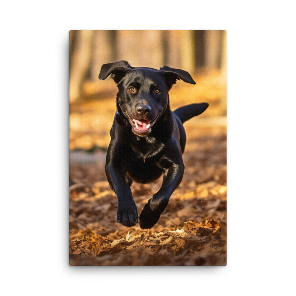 Labrador Retriever Running in the Woods Canvas - PosterfyAI.com