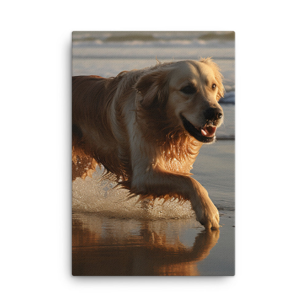 Golden Retriever at the Beach Canvas - PosterfyAI.com