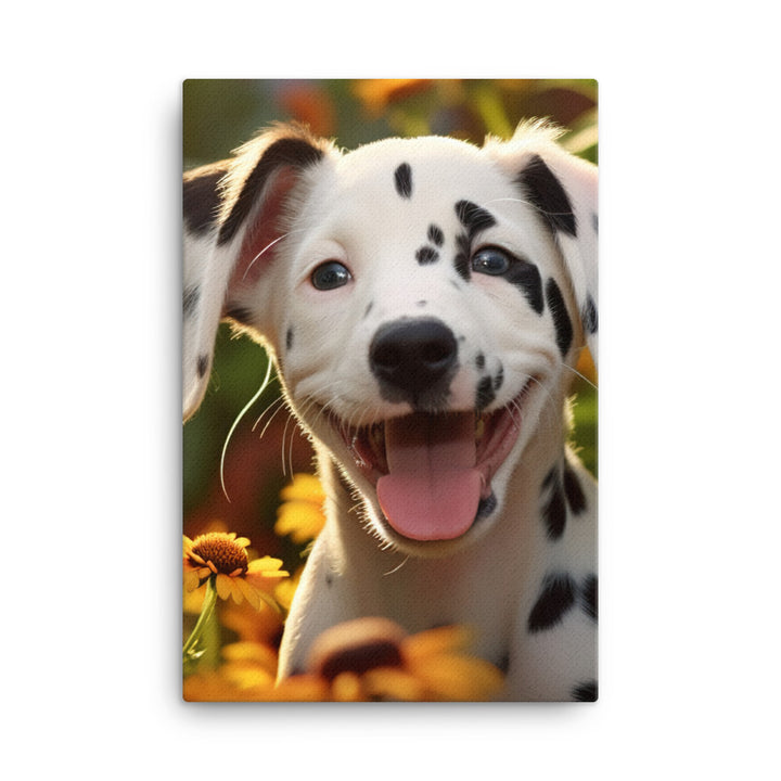 Dalmatian Pup in the Garden Canvas - PosterfyAI.com