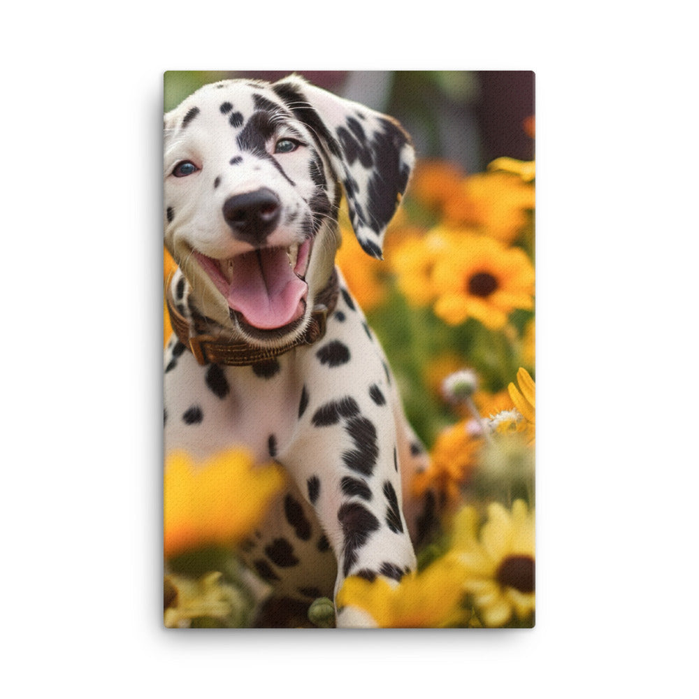 Dalmatian Pup in the Garden Canvas - PosterfyAI.com