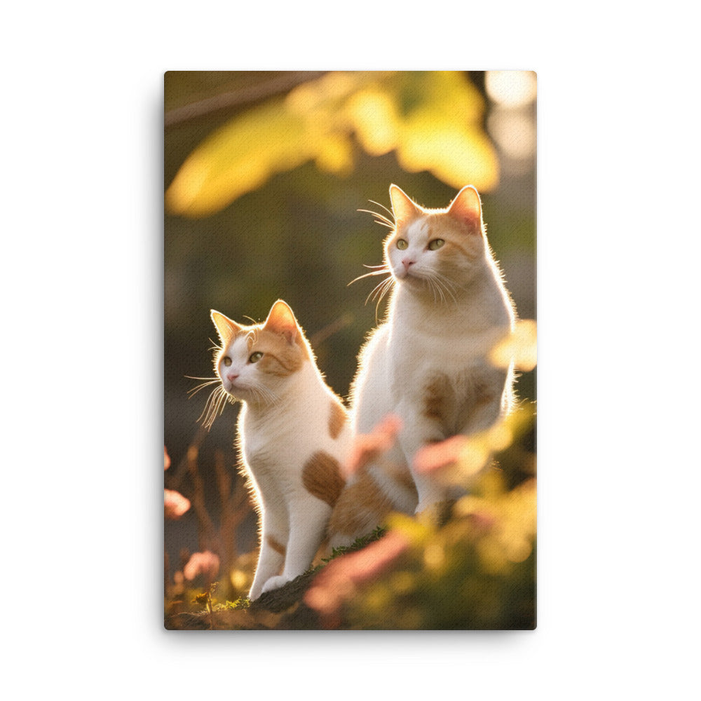 Japanese Bobtail Cat in Serene Outdoor Canvas - PosterfyAI.com