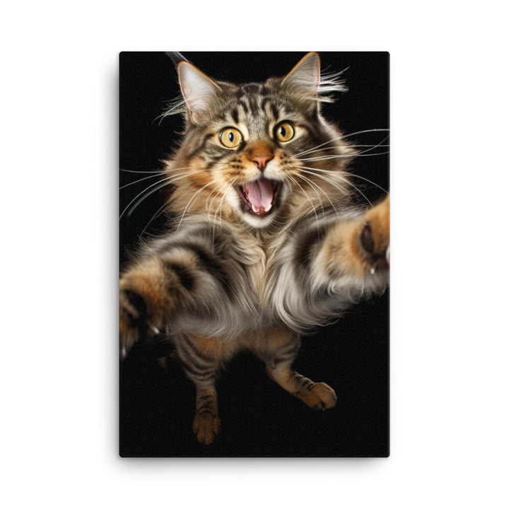 Playful Maine Coon in Action Canvas - PosterfyAI.com