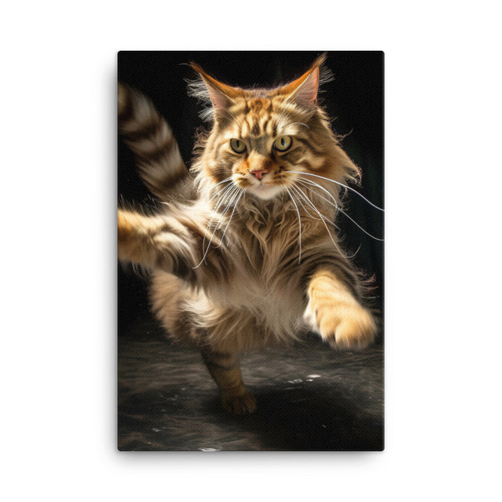 Playful Maine Coon in Action Canvas - PosterfyAI.com
